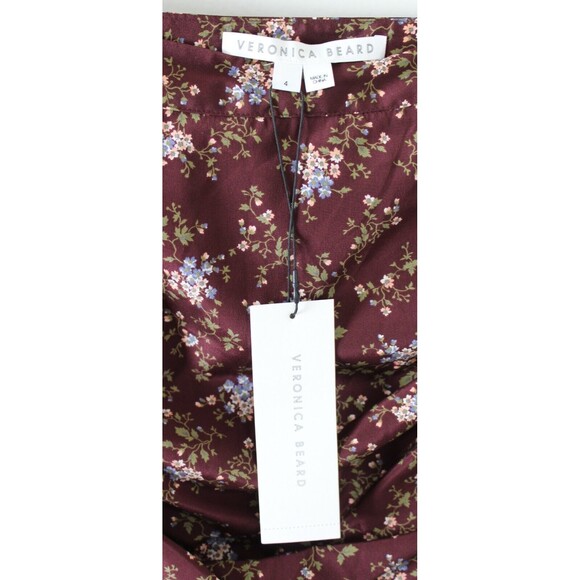 NWT Size 4 Veronica Beard Taras Floral-Print Ruched Silk Mini Skirt Merlot Ruffl - Picture 2 of 5